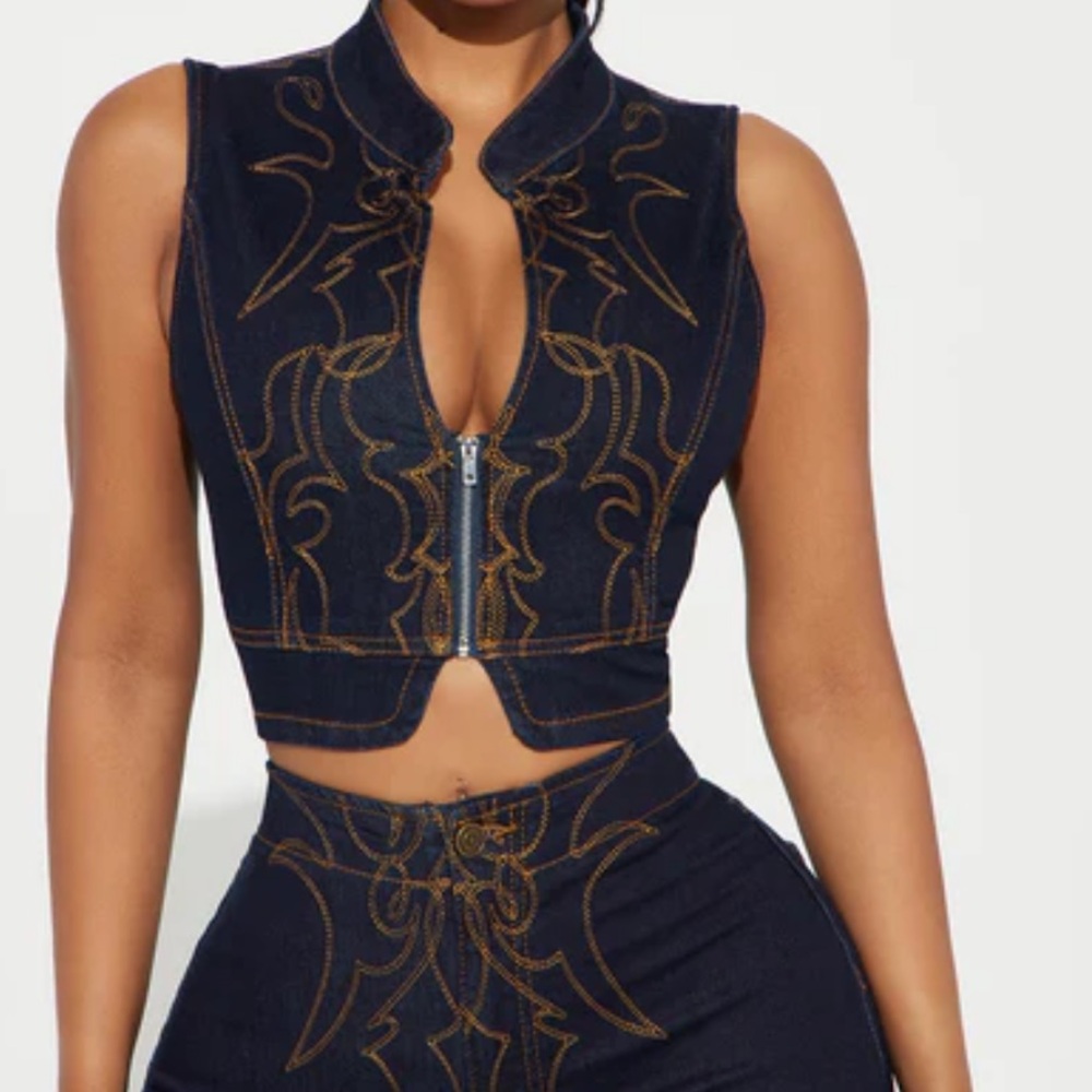 Denim Embroidered Vest
